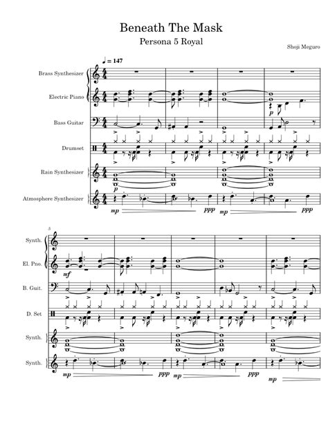 Beneath The Mask Instrumental (Persona 5) Sheet music for Drum Group, Bass, Piano, Brass Group ...