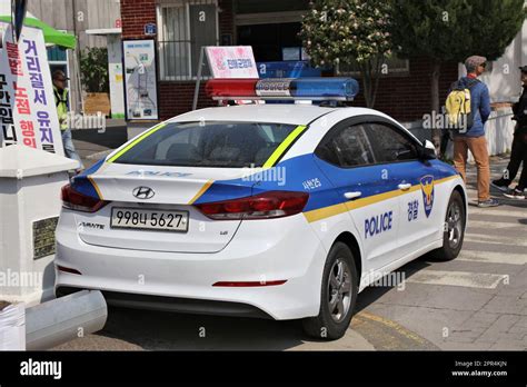 CHANGWON, SOUTH KOREA - MARCH 28, 2023: Hyundai Avante police car of South Korean Police Stock ...