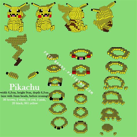 Pikachu Pokemon 3D Perler Beads Hama Beads Pyssla free pattern download ...