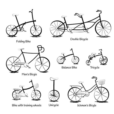 Premium Vector | Different types of bicycle vector in doodle style ...