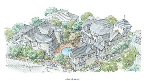 Seaside Residence aerial perspective drawing - Curtis & Windham Inc.