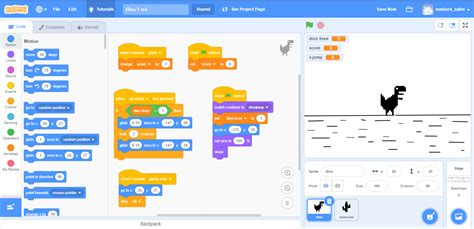 I can't make my dinosaur jump in Scratch. How do I fix it? - Stack Overflow