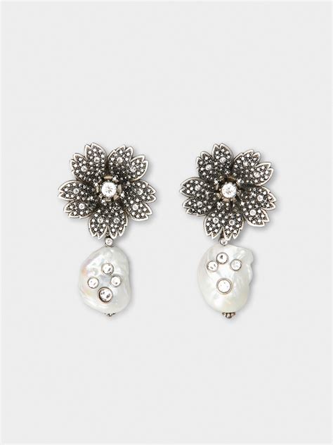 RV Bouquet Strass Pearl Earrings Silver Woman REWOR500100AGKPZRUTE | Roger Vivier