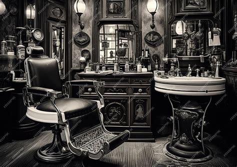 Premium AI Image | Monochrome Capture of an Old Barber Shop Interior ...