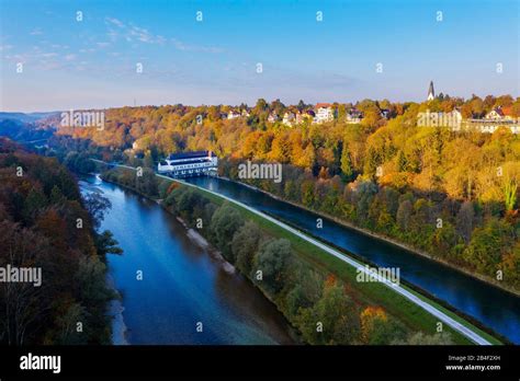 Pullach power plant, Isar and Isar works channel, Pullach im Isartal ...