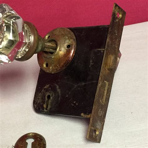 Antique Glass Door Knob Latch Lock Set, Brass Mortise Lock, Skeleton ...