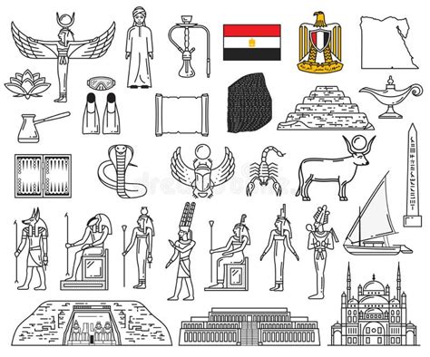 Egypt Flag, Map and Ancient Pyramid, Gods, Temples Stock Vector - Illustration of bedouin ...