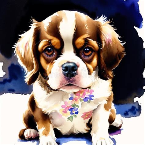 A Beautiful Cavalier King Charles Spaniel Dog. Watercolor Painting. Graceful Elegance Stock ...