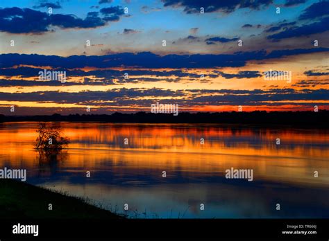 Zambezi river in sunset, Namibia, Caprivi, Katima Mulilo Stock Photo - Alamy