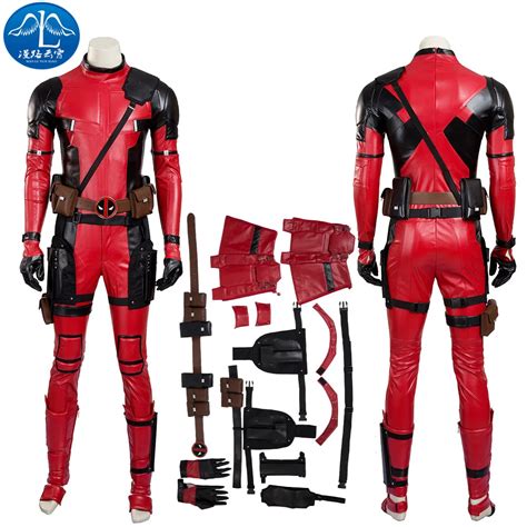 Deadpool Costume Halloween Superhero Red Leather Deadpool Jumpsuit ...