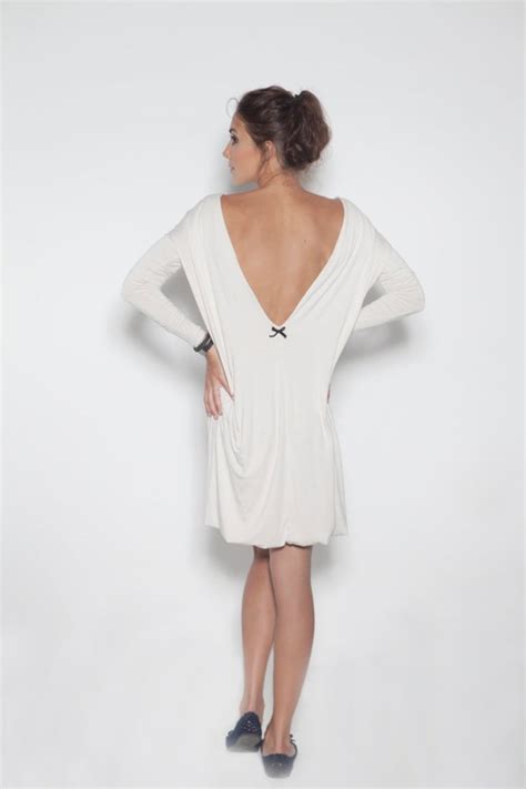 White dress Backless dress Dress with black bow by LeMuse