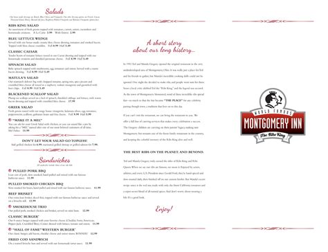 Menu at Montgomery Inn The Boathouse BBQ, Cincinnati, 925 Riverside Dr