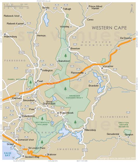 CAPE WINELANDS Map, South Africa | Map, National monuments, Self ...