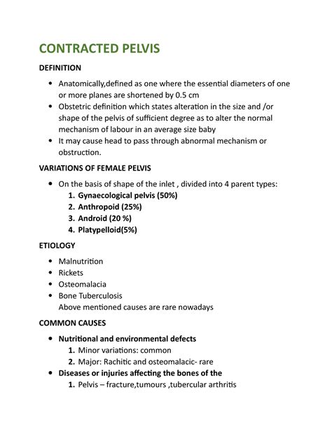 Contracted Pelvis - Simple easy note for quick learning - CONTRACTED ...