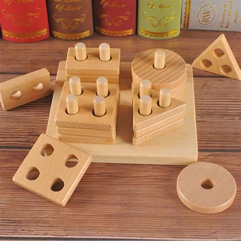 Stacker Shape Stacking Block New Wooden Geometric Building Blocks Sets Early Educational Toys ...