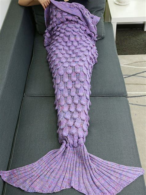 [17% OFF] 2021 Comfortable Hollow Out Design Knitted Mermaid Tail Blanket In PURPLE | DressLily