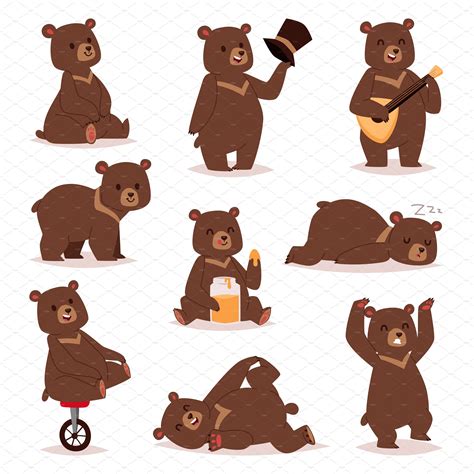 Cartoon bear vector set | Bear character design, Bear cartoon, Bear ...