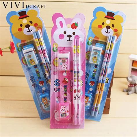 Student Kids Stationery Set for Children School Supplies Cute Bear Pencil Eraser Ruler Pencil ...