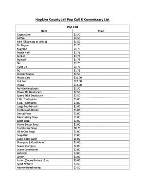 Hopkins County Texas Jail Commissary - Fill and Sign Printable Template ...