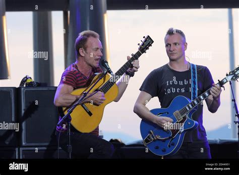 Sting and his son songwriter and musician Joe Sumner perform during Jazz A Juan festival in Juan ...