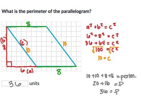 Perimeter of parallelogram using Pythagorean theorem | Math | ShowMe