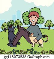 7 Young Man With Cute Cats Mascots On The Park Clip Art | Royalty Free - GoGraph