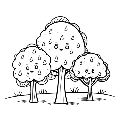 Three Trees With Raindrops Coloring Page Clip Art Outline Sketch Drawing Vector, Trees Simple ...
