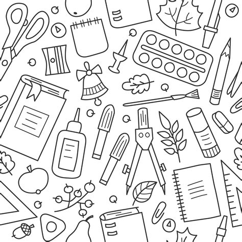 Seamless pattern with school and office stationery in doodle style ...