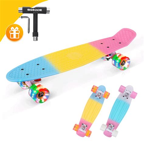 SGODDE Skateboard for Kids Ages 6-12, 22 In. Mini Cruiser Skateboards with LED Wheels for ...