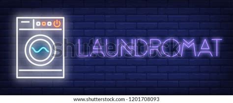 Laundromat Neon Sign Washing Machine On Stock Vector (Royalty Free ...