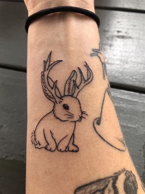 My little jackalope pal done by Brianna at Skin Stories Tat2 in Spring Texas. | Rabbit tattoos ...