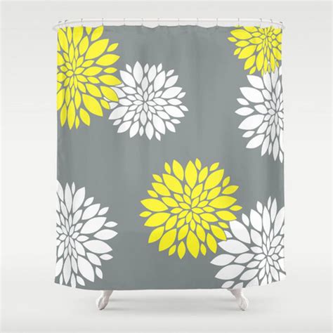 Floral Shower Curtain Large Shower Curtain Yellow Grey White - Etsy