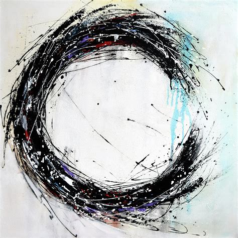 Black and white circle painting on canvas, hand painted minimalist ...