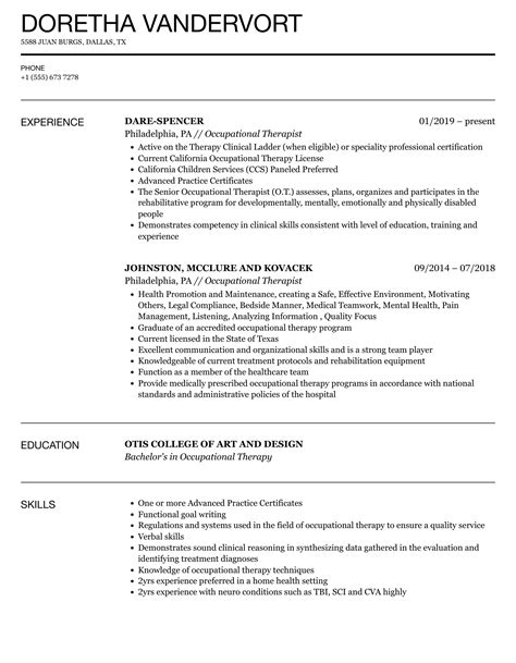 Resumes For Occupational Therapists