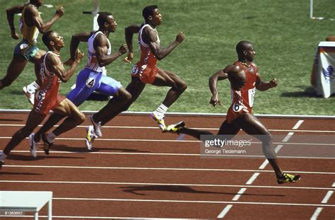 Summer Olympics, CAN Ben Johnson in action and winning 100M race ...