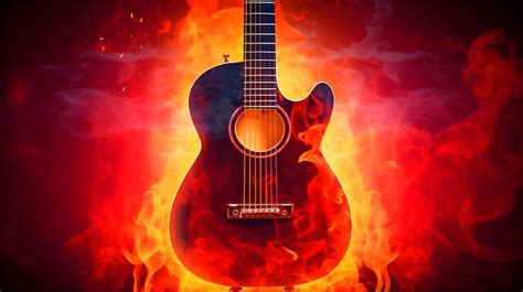 Premium AI Image | Closeup of guitar made of fire with dark background