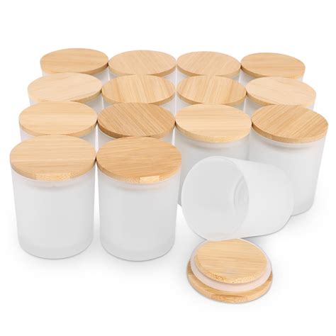 Buy Antimbee (15 Pack) Frosted Glass Candle Jars with Bamboo Lids for Making Candles, 6 oz Empty ...