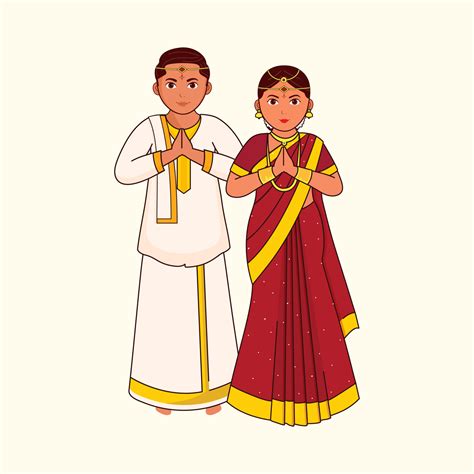 Telugu Wedding Couple Greeting Namaste In Traditional Dress On Cosmic ...