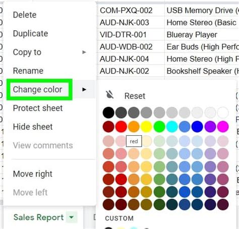 How to change tab color in Google Sheets