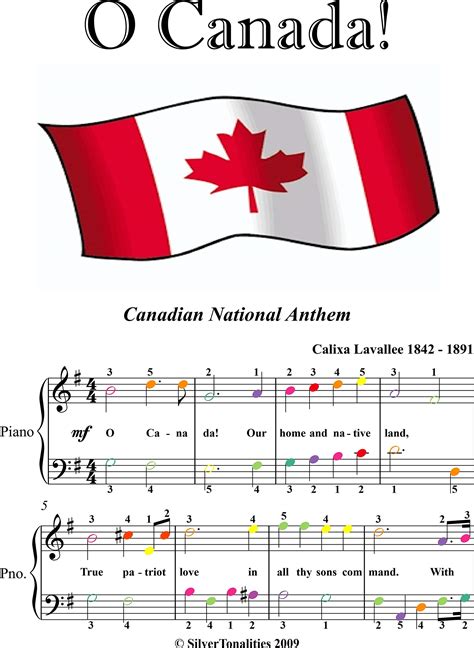 O Canada Easy Piano Sheet Music with Colored Notation by ...