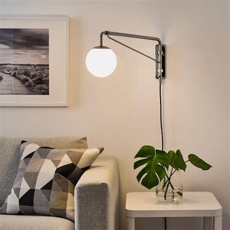 SIMRISHAMN Wall lamp with swing arm - chrome-plated/opal white glass - IKEA