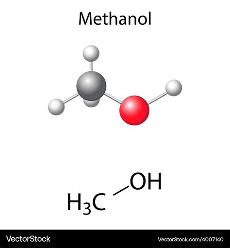 Structural chemical formula and model of methanol Vector Image