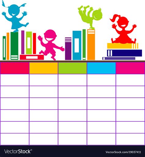 School timetable with books and cartoon kids Vector Image