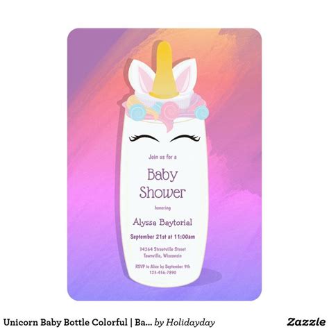 Adorable Unicorn Baby Bottle | Baby Shower Invitation