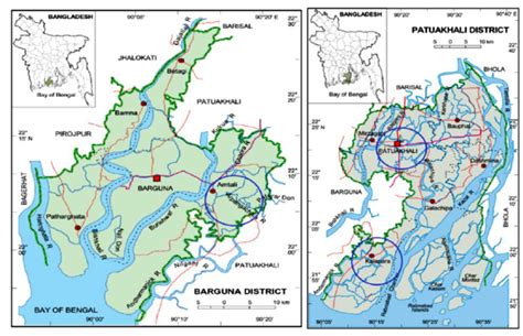 Map of Patuakhali Sadar and Kalapara Upazila of Patuakhali and Amtoli... | Download Scientific ...