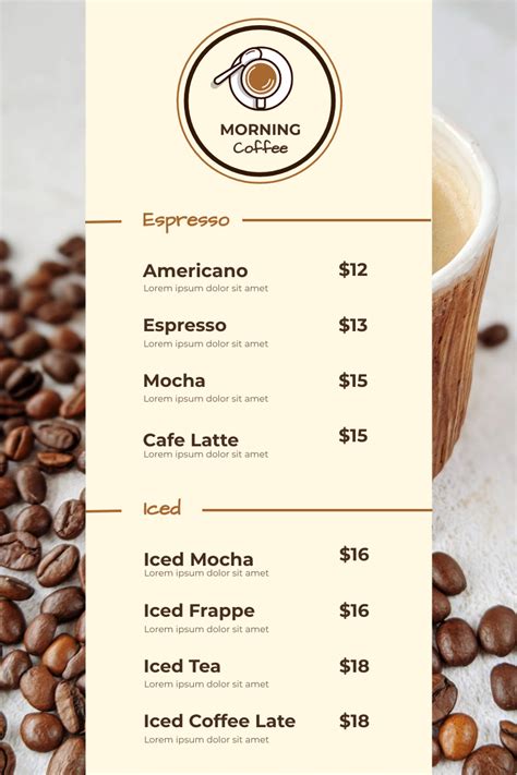 Brown Coffee Photo Coffee Shop Menu | Menu Template