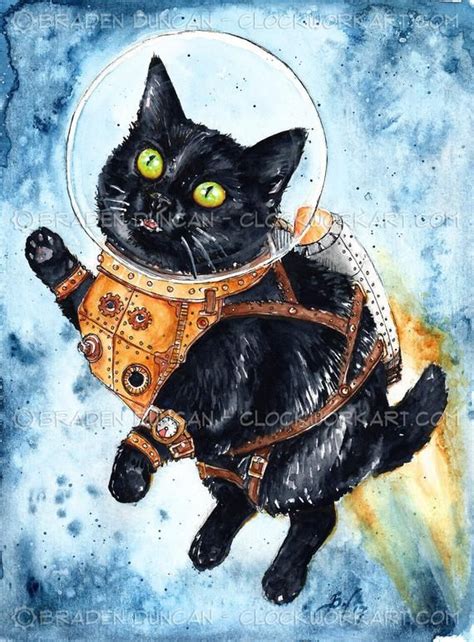 Space Cat: Fine Art Watercolour Black Cat Astronaut Print | Space cat, Black cat painting ...