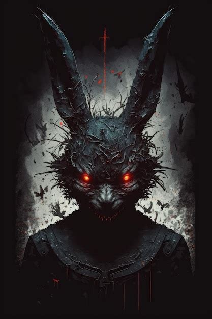 A poster for a dark bunny with red eyes and a black rabbit on the front. | Premium AI-generated ...