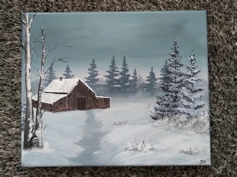 A winter scene. Acrylics on canvas : painting | Winter scene paintings ...