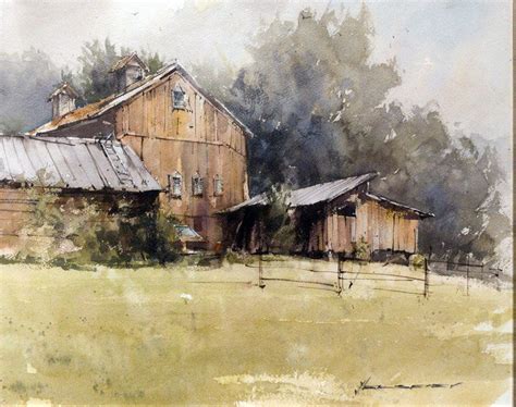 Vladislav Yeliseyev | Watercolor barns, Watercolor landscape paintings ...